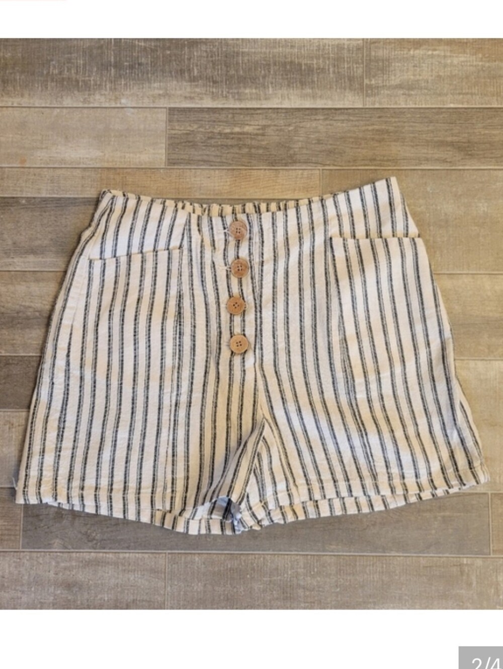 Maurices Striped High-Waist Button-Front Shorts — Cream & Navy